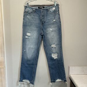 Express Womens Jeans 6 Blue Cotton Straight High Rise Distressed Button Fly 26"